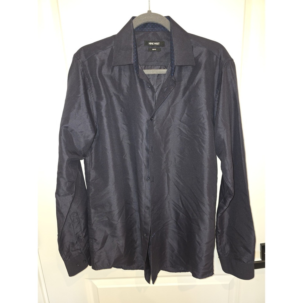 Nine West Slim Fit Blue Mens Dress Shirt Medium Light Weight Long‎ Sleeve